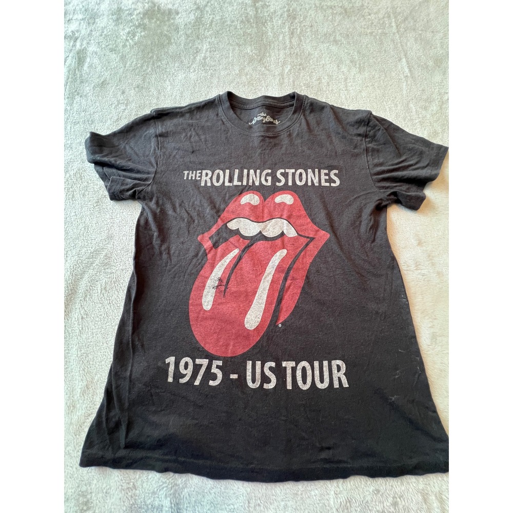 The Rolling Stones Graphic Tee Women XS Black 1975 US Tour Rock Band T-Shirt